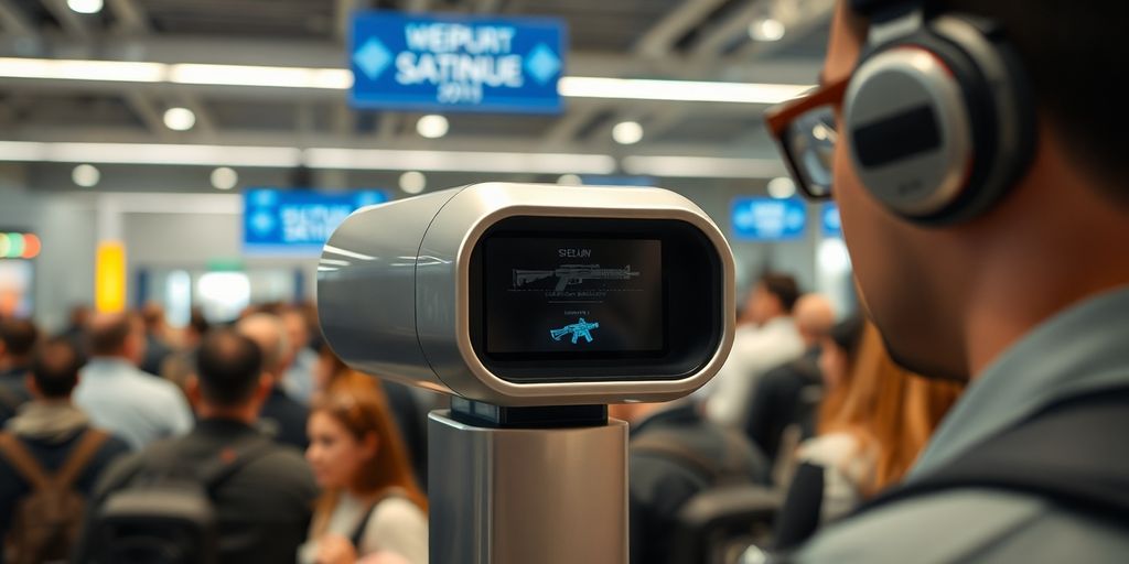 Advanced weapons detection technology in a public area.