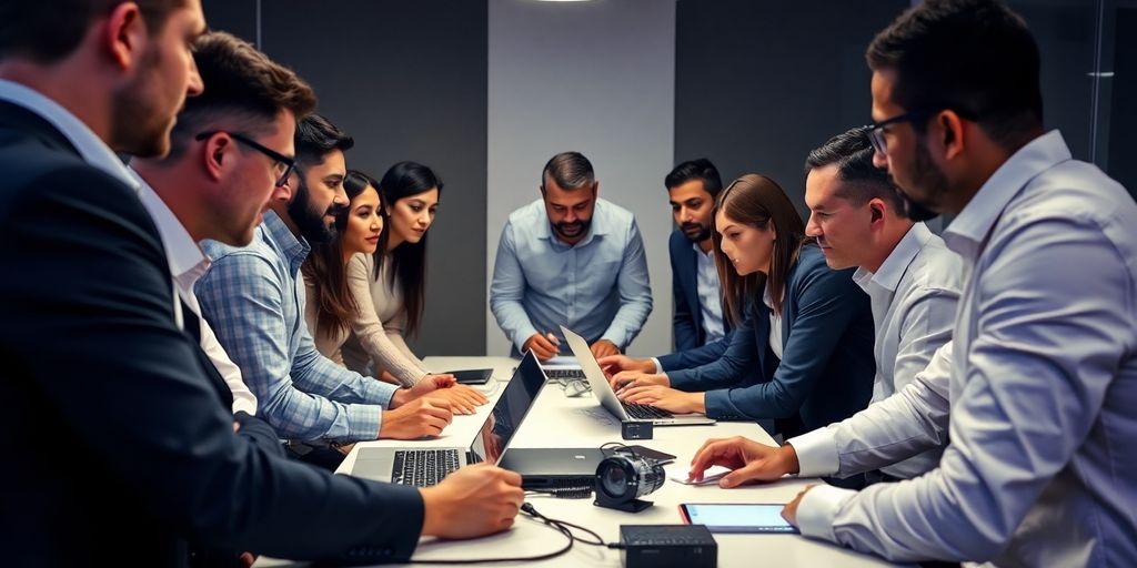 Group of professionals discussing security optimization strategies.