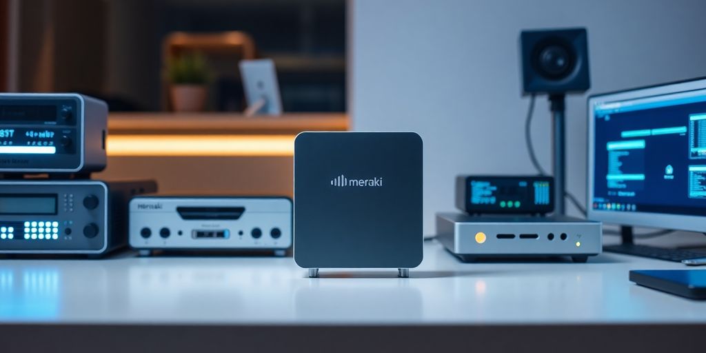 Cisco Meraki device in a modern office setting.