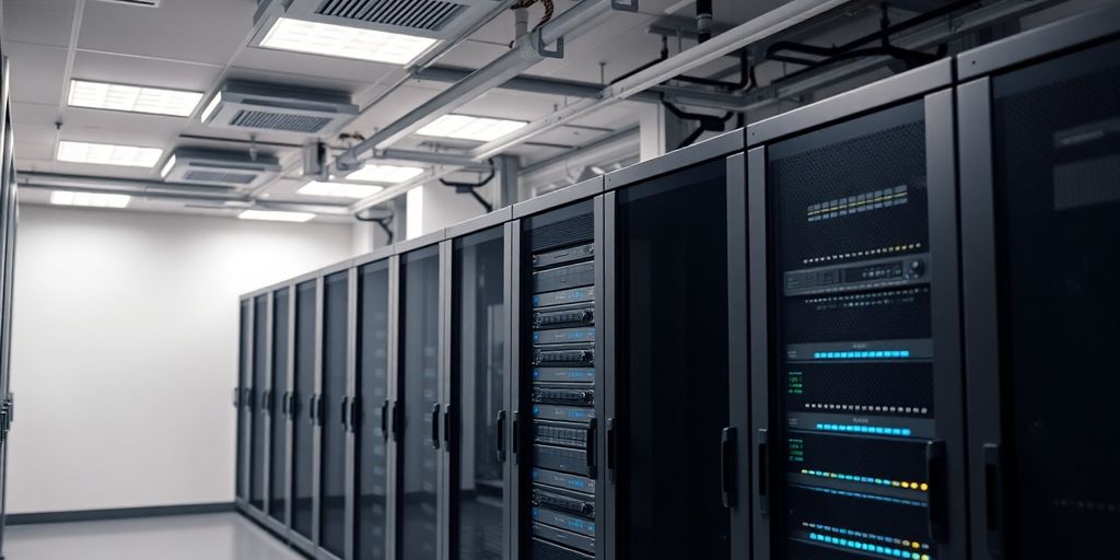 Modern server room with cloud networking equipment.