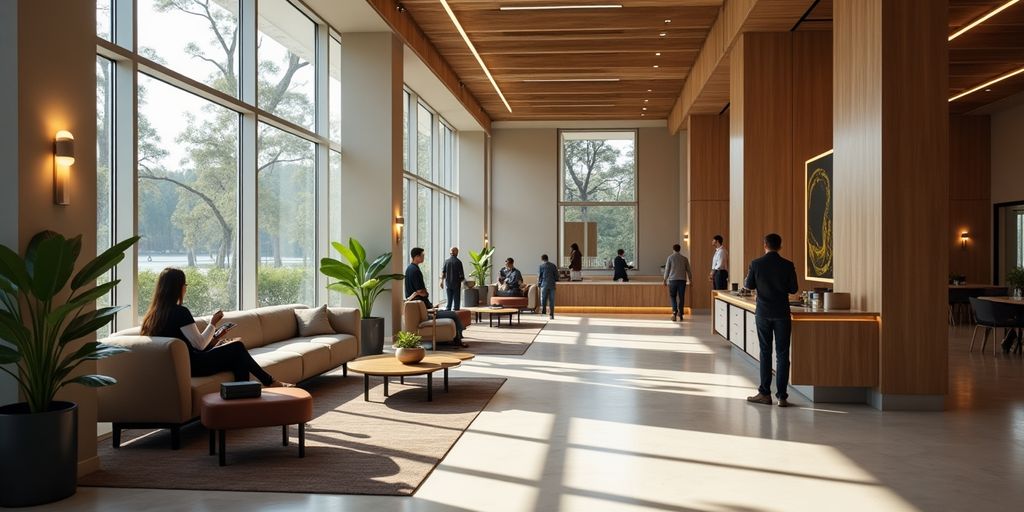 Guests enjoying the resort's connected environment with devices.