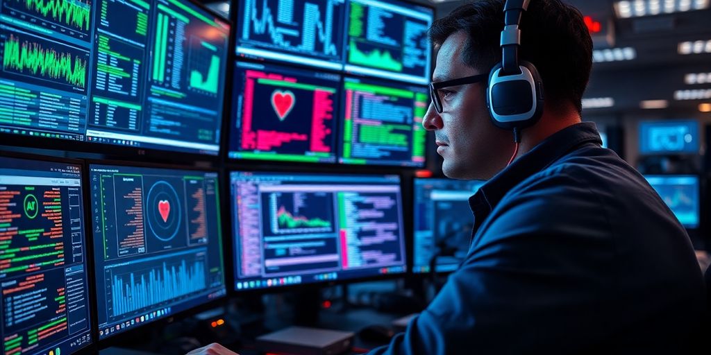 Cybersecurity professional analyzing data with Cisco Talos technology.