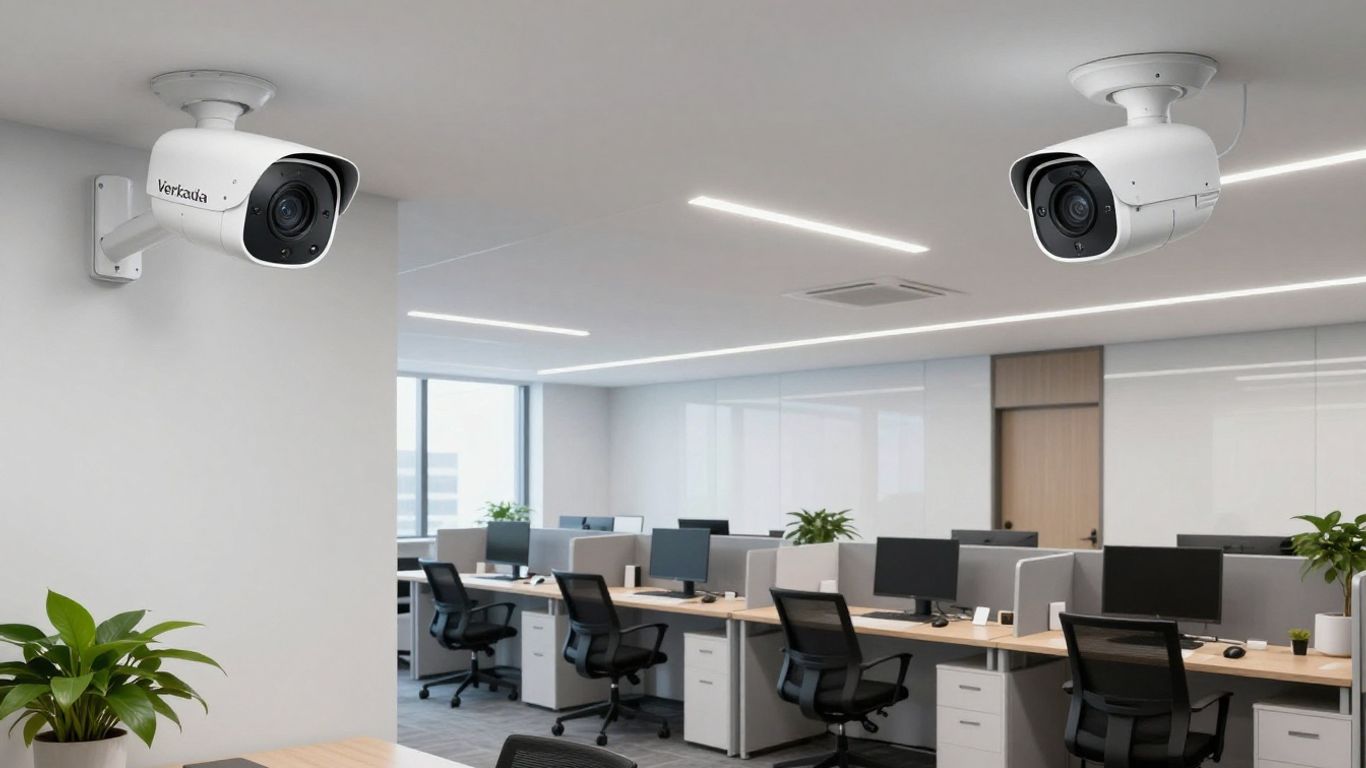 Verkada cameras in a modern office environment.