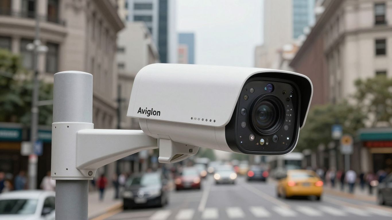 Avigilon camera view of a detailed urban scene.