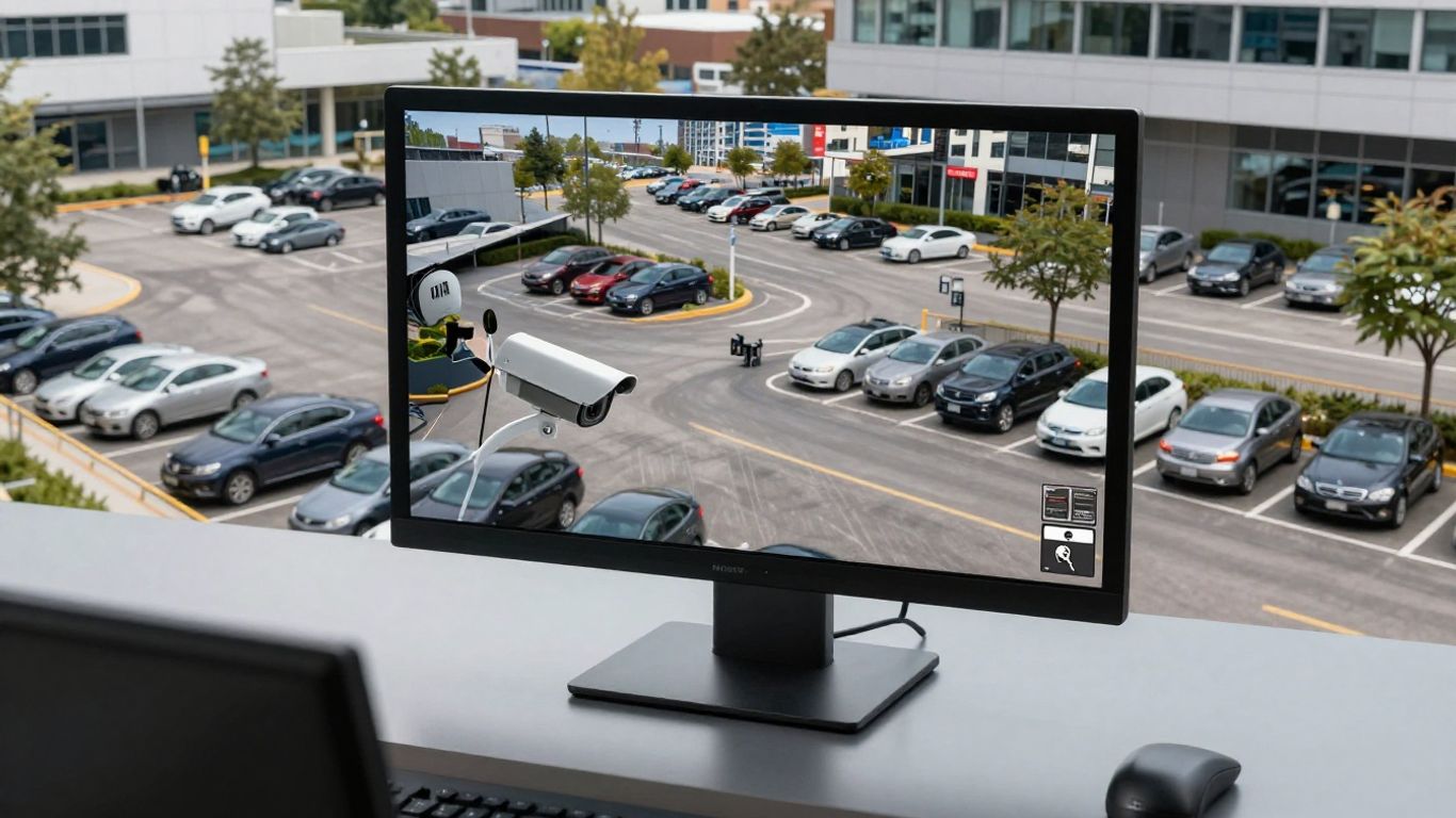 Security camera and server monitoring a parking lot
