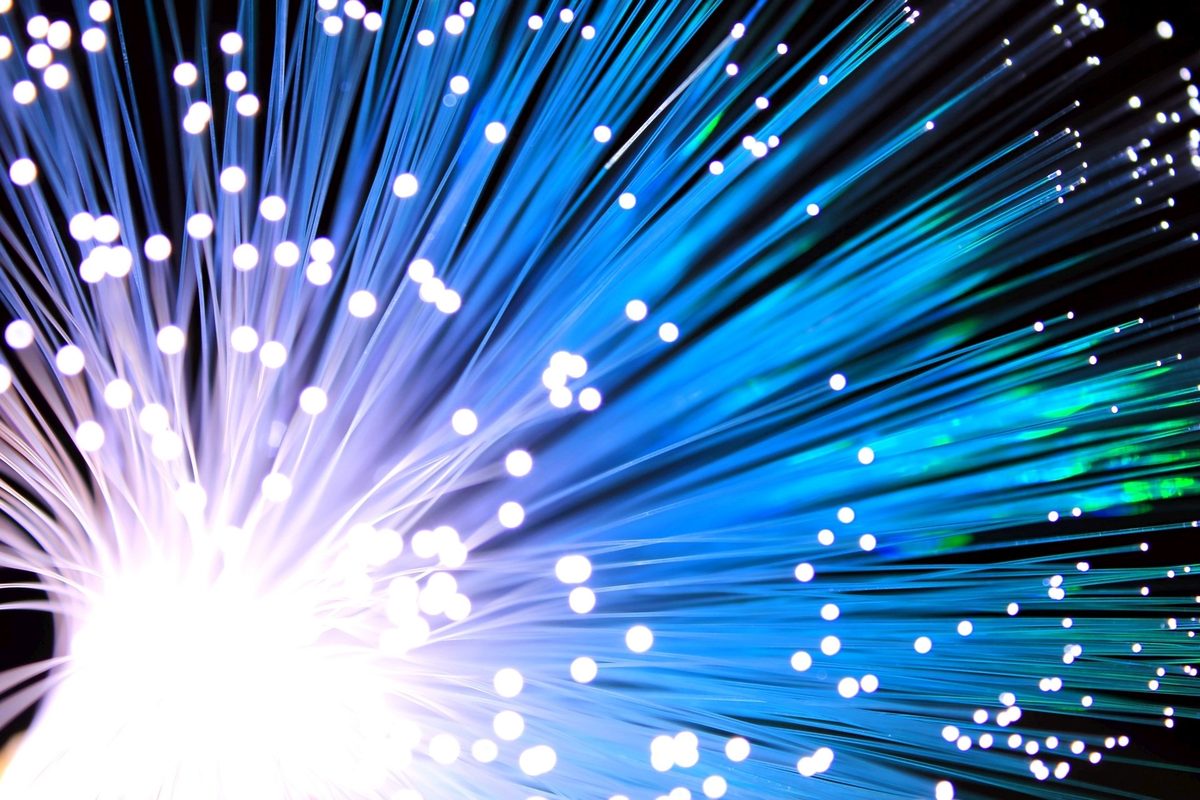 Fiber optic strands carrying network traffic.